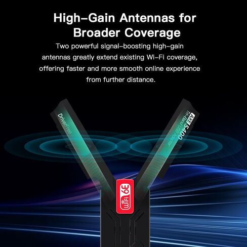 برنامج تشغيل محول شبكة USB WiFi 6E لاسلكي مجاني جيجابت ألعاب USB 3.0 بطاقة WiFi AX5400 لأجهزة الكمبيوتر المكتبية مع 2.4 جيجا هرتز، 5 جيجا هرتز، 6 جيجا هرتز، هوائي ثلاثي الموجات عالي الكسب، MU-MIMO OFDMA فقط يدعم Win 11/10 in Kuwait