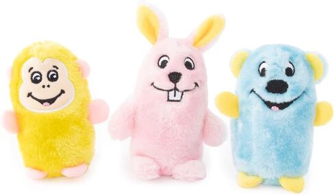 ZippyPaws Squeakie Buddies - مجموعة مكونة من 3 عبوات من ألعاب الكلاب التي تصدر أصواتًا خالية من الحشو، وألعاب الجراء غير المحشوة، وأشياء للكلاب الصغيرة والمتوسطة - الدب والأرنب والقرد in Saudi Arabia