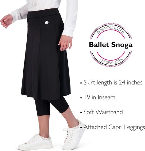 Snoga Athletics Ballet Snoga 24in Midi Skirt for Women, Modest Fit and Flare Skirt, Attached Capri Leggings, Womens Skort in Saudi Arabia