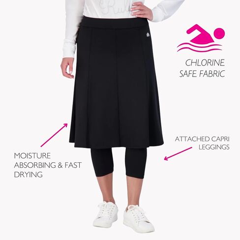 Snoga Athletics Ballet Snoga 24in Midi Skirt for Women, Modest Fit and Flare Skirt, Attached Capri Leggings, Womens Skort in Saudi Arabia