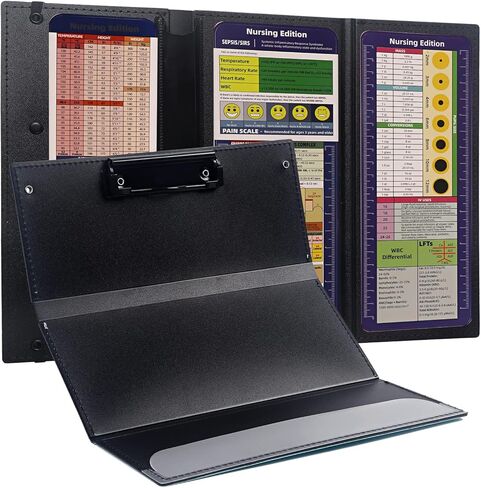حافظة للتمريض قابلة للطي، حافظة للممرضات مكونة من 3 طبقات مع أوراق غش لإصدار التمريض وحامل أقلام، حافظة ثلاثية الطي بحجم الجيب للموظفين والممرضات والأطباء والطلاب، باللون الأسود in Kuwait