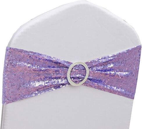 Gankar Double-Sided Silver Sequin Spandex Chair Sashes 50 Pack for Wedding Christmas Birthday Party Decoration,Silver Sashes for Chairs with Round Buckles for Chairs Decor in Kuwait