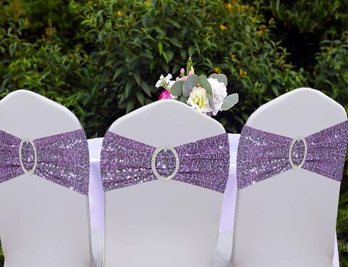Gankar Double-Sided Silver Sequin Spandex Chair Sashes 50 Pack for Wedding Christmas Birthday Party Decoration,Silver Sashes for Chairs with Round Buckles for Chairs Decor in Kuwait