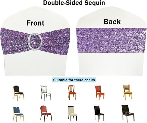 Gankar Double-Sided Silver Sequin Spandex Chair Sashes 50 Pack for Wedding Christmas Birthday Party Decoration,Silver Sashes for Chairs with Round Buckles for Chairs Decor in Kuwait