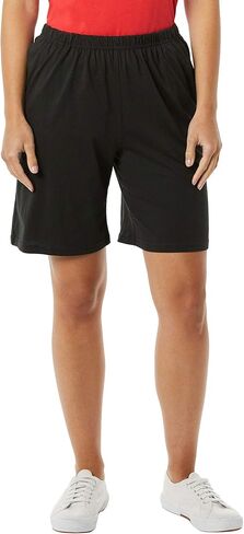 AmeriMark Women’s Shorts - Full Elastic Waist Athletic Bermuda Shorts - Ladies 100% Cotton Pull-On Golf Shorts with Pockets Black Large in Saudi Arabia