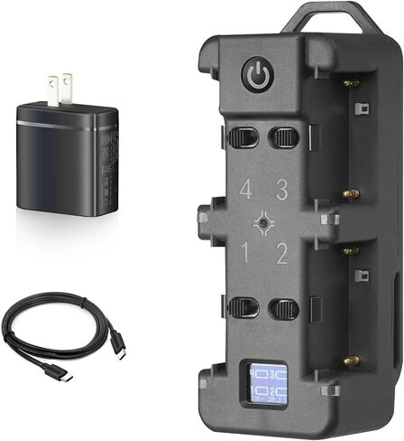 شاحن بطارية WELLMAKING NP-F سريع بأربع قنوات مع شاشة LCD، قابس طاقة PD 65W، ضوء مؤشر الشحن وكابل USB-C متوافق مع بطاريات Sony NP-F550 F570 F750 F770 F930 F950 F960 F970 in Kuwait