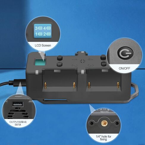 شاحن بطارية WELLMAKING NP-F سريع بأربع قنوات مع شاشة LCD، قابس طاقة PD 65W، ضوء مؤشر الشحن وكابل USB-C متوافق مع بطاريات Sony NP-F550 F570 F750 F770 F930 F950 F960 F970 in Kuwait