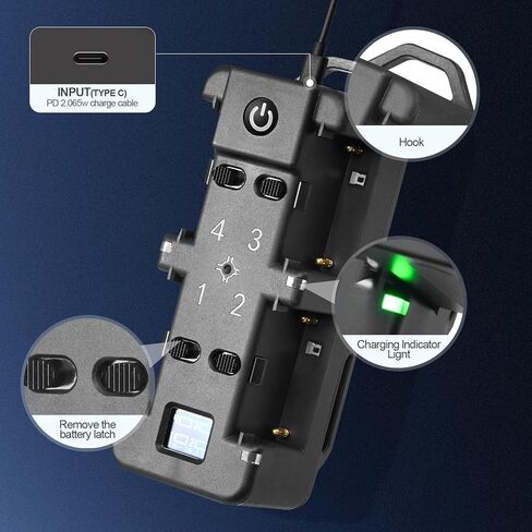 شاحن بطارية WELLMAKING NP-F سريع بأربع قنوات مع شاشة LCD، قابس طاقة PD 65W، ضوء مؤشر الشحن وكابل USB-C متوافق مع بطاريات Sony NP-F550 F570 F750 F770 F930 F950 F960 F970 in Kuwait