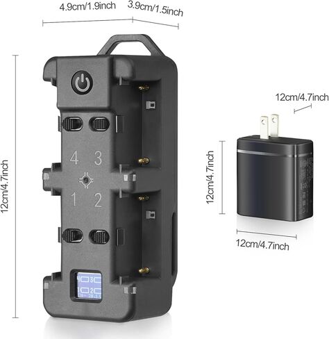 شاحن بطارية WELLMAKING NP-F سريع بأربع قنوات مع شاشة LCD، قابس طاقة PD 65W، ضوء مؤشر الشحن وكابل USB-C متوافق مع بطاريات Sony NP-F550 F570 F750 F770 F930 F950 F960 F970 in Kuwait