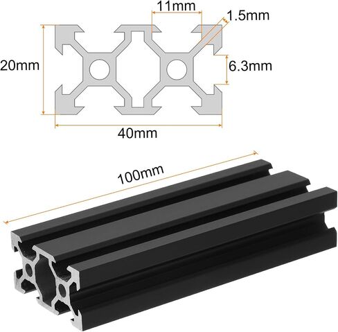 uxcell 2 Pcs V Slot 2040 Aluminum Extrusion Profile European Standard 100mm x 40mm Anodized Black Linear Rail Extrusion Frame for 3D Printer, CNC, DIY in Saudi Arabia