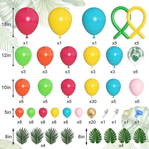Amandir 165Pcs Tropical Balloon Arch Garland Kit, Hawaiian Luau Aloha Summer Party Decorations Hot Pink Orange Yellow Blue Green Pineapple Balloons Palm Leaves Birthday Flamingo Beach Supplies in Saudi Arabia