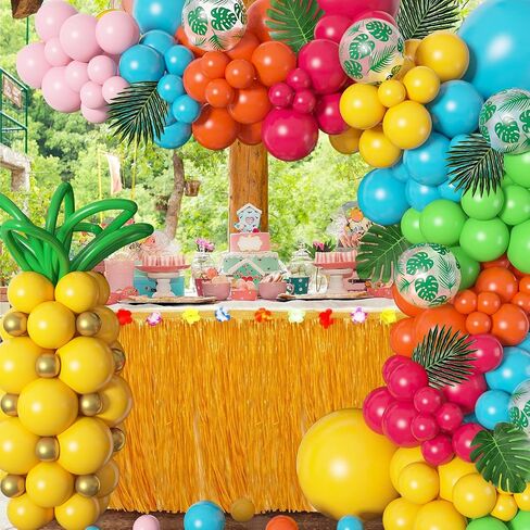 Amandir 165Pcs Tropical Balloon Arch Garland Kit, Hawaiian Luau Aloha Summer Party Decorations Hot Pink Orange Yellow Blue Green Pineapple Balloons Palm Leaves Birthday Flamingo Beach Supplies in Saudi Arabia