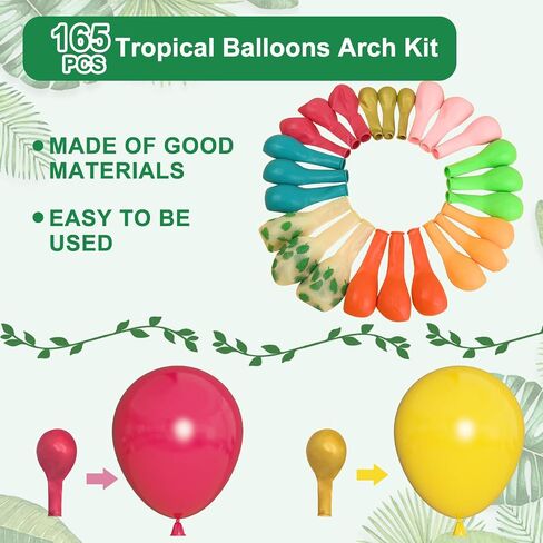 Amandir 165Pcs Tropical Balloon Arch Garland Kit, Hawaiian Luau Aloha Summer Party Decorations Hot Pink Orange Yellow Blue Green Pineapple Balloons Palm Leaves Birthday Flamingo Beach Supplies in Saudi Arabia