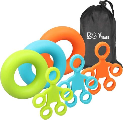 BSTPOWER Hand Grip Strengthener 6 Pack Hand Gripper with 3 Different Levels of Resistance, Finger Stretcher Resistance Extensor Bands, Finger Exerciser, Grip Strength Ring for Exercise in Saudi Arabia