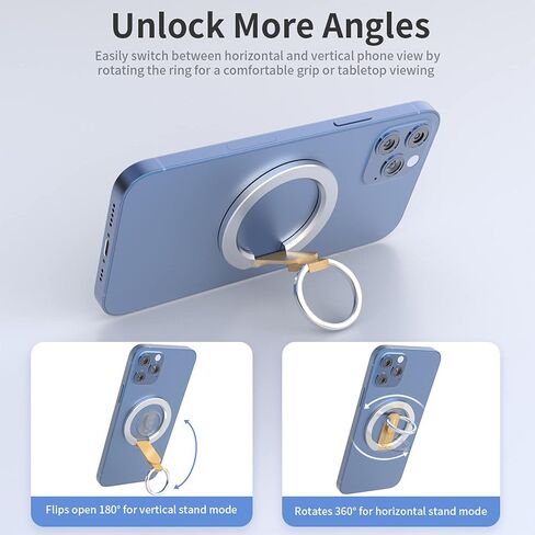 حامل وقبضة هاتف مغناطيسية 2 في 1 من RapidX Snapo، حامل مع مسند قابل للتعديل، MagSafe متوافق مع iPhone 14، 13، 12 Pro، Pro Max، Mini (أسود) in Kuwait