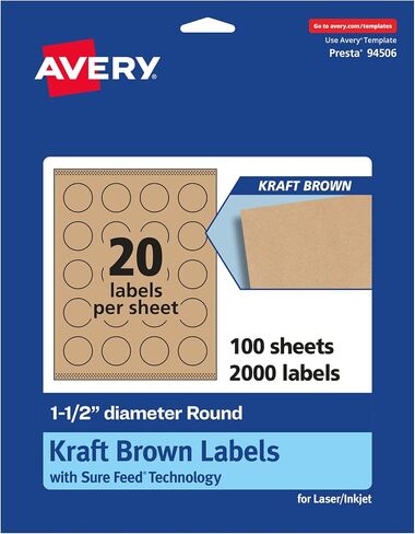 ملصقات مستديرة بنية من Avery Kraft مع تغذية مؤكدة، قطر 1.5 بوصة، 300 ملصق بني كرافت، طباعة إلى الحافة، ملصقات قابلة للطباعة بالليزر/نفث الحبر in Saudi Arabia