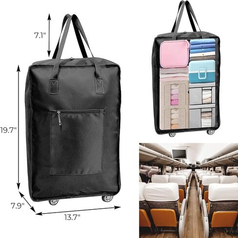 Expandable Foldable Duffel Bag with Wheels Rolling Duffle Bag Luggage Bag Carry on Bag Lightweight Suitcases,Black in Saudi Arabia