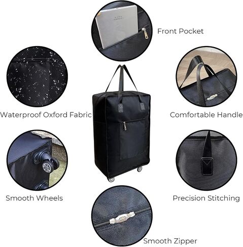 Expandable Foldable Duffel Bag with Wheels Rolling Duffle Bag Luggage Bag Carry on Bag Lightweight Suitcases,Black in Saudi Arabia