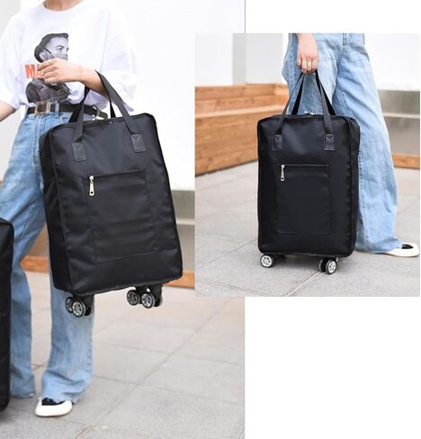Expandable Foldable Duffel Bag with Wheels Rolling Duffle Bag Luggage Bag Carry on Bag Lightweight Suitcases,Black in Saudi Arabia