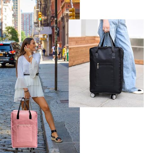 Expandable Foldable Duffel Bag with Wheels Rolling Duffle Bag Luggage Bag Carry on Bag Lightweight Suitcases,Black in Saudi Arabia