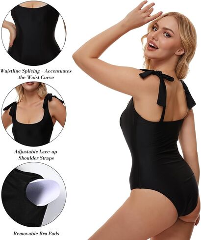 بدلة سباحة قطعة واحدة للنساء للتحكم في البطن ورقبة مربعة، بدلة استحمام عالية الخصر للنساء in Kuwait