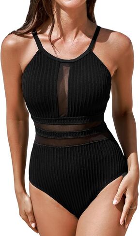 CUPSHE Women's One Piece Swimsuit Bathing Suit Round Neck Back Hook Mesh Cutout Textured in Saudi Arabia