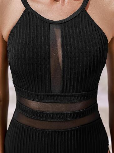 CUPSHE Women's One Piece Swimsuit Bathing Suit Round Neck Back Hook Mesh Cutout Textured in Saudi Arabia