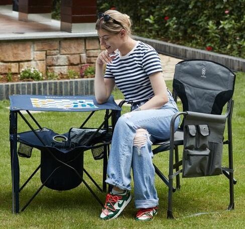EVER ADVANCED Lightweight Folding Directors Chairs Outdoor, Aluminum Camping Chair with Side Table and Storage Pouch, Heavy Duty Supports 350LBS in Saudi Arabia