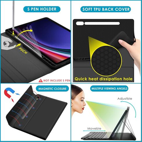 DETUOSI Backlit Keyboard Case for Samsung Galaxy Tab S9 11"/ S9 FE 10.9" (Wi-Fi/ 5G LTE) 2023 Android Tablet with S Pen Holder | Soft TPU Back Cover | Magnetic Closure | Wireless Detachable Keyboard in Saudi Arabia