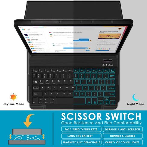 DETUOSI Backlit Keyboard Case for Samsung Galaxy Tab S9 11"/ S9 FE 10.9" (Wi-Fi/ 5G LTE) 2023 Android Tablet with S Pen Holder | Soft TPU Back Cover | Magnetic Closure | Wireless Detachable Keyboard in Saudi Arabia