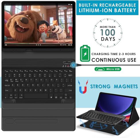 DETUOSI Backlit Keyboard Case for Samsung Galaxy Tab S9 11"/ S9 FE 10.9" (Wi-Fi/ 5G LTE) 2023 Android Tablet with S Pen Holder | Soft TPU Back Cover | Magnetic Closure | Wireless Detachable Keyboard in Saudi Arabia