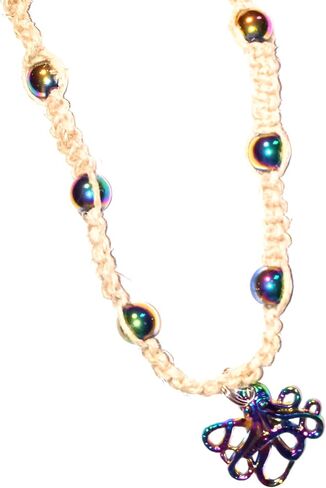 BEACH HEMP JEWELRY Octopus Necklace Hemp Choker Purple Chrome Pendant with Rainbow Hematite Stone Beads for Women Teen Girls Handmade in Saudi Arabia