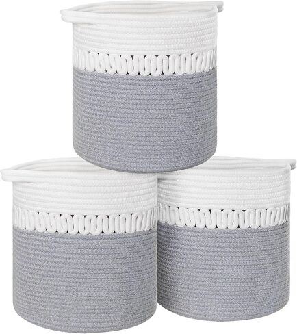 Storage Baskets Bins Set of 3 Woven Storage Cubes Cotton Organizer Boxs Blanket Closet Shelf Round Toy Storage 11.8''x11''x11'' in Saudi Arabia