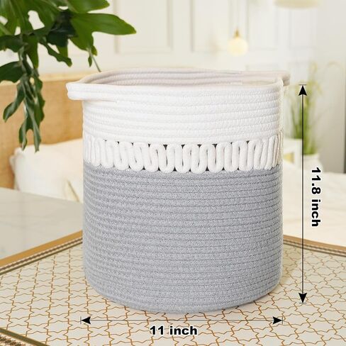 Storage Baskets Bins Set of 3 Woven Storage Cubes Cotton Organizer Boxs Blanket Closet Shelf Round Toy Storage 11.8''x11''x11'' in Saudi Arabia