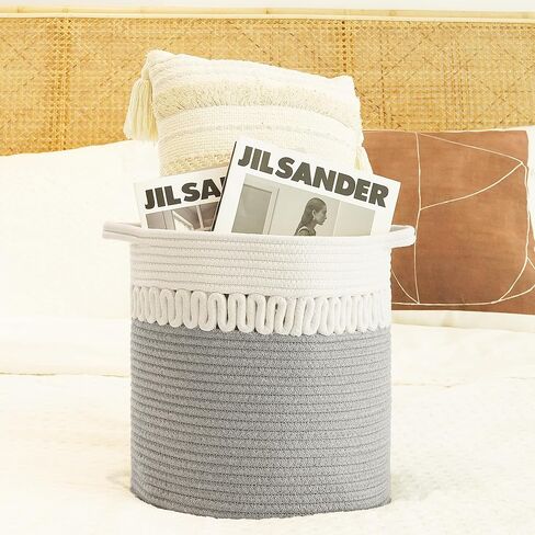 Storage Baskets Bins Set of 3 Woven Storage Cubes Cotton Organizer Boxs Blanket Closet Shelf Round Toy Storage 11.8''x11''x11'' in Saudi Arabia
