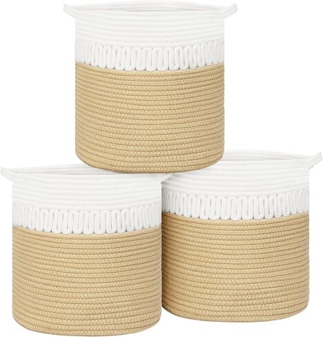 Storage Baskets Bins Set of 3 Woven Storage Cubes Cotton Organizer Boxs Blanket Closet Shelf Round Toy Storage 11.8''x11''x11'' in Saudi Arabia