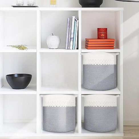 Storage Baskets Bins Set of 3 Woven Storage Cubes Cotton Organizer Boxs Blanket Closet Shelf Round Toy Storage 11.8''x11''x11'' in Saudi Arabia