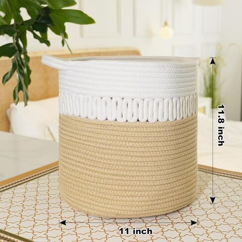 Storage Baskets Bins Set of 3 Woven Storage Cubes Cotton Organizer Boxs Blanket Closet Shelf Round Toy Storage 11.8''x11''x11'' in Saudi Arabia