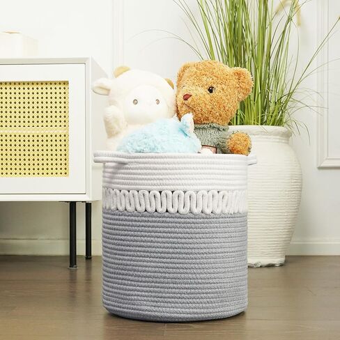 Storage Baskets Bins Set of 3 Woven Storage Cubes Cotton Organizer Boxs Blanket Closet Shelf Round Toy Storage 11.8''x11''x11'' in Saudi Arabia
