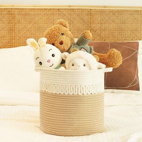 Storage Baskets Bins Set of 3 Woven Storage Cubes Cotton Organizer Boxs Blanket Closet Shelf Round Toy Storage 11.8''x11''x11'' in Saudi Arabia