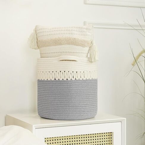 Storage Baskets Bins Set of 3 Woven Storage Cubes Cotton Organizer Boxs Blanket Closet Shelf Round Toy Storage 11.8''x11''x11'' in Saudi Arabia