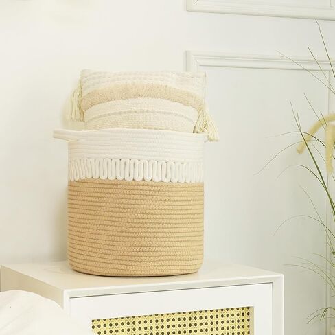 Storage Baskets Bins Set of 3 Woven Storage Cubes Cotton Organizer Boxs Blanket Closet Shelf Round Toy Storage 11.8''x11''x11'' in Saudi Arabia
