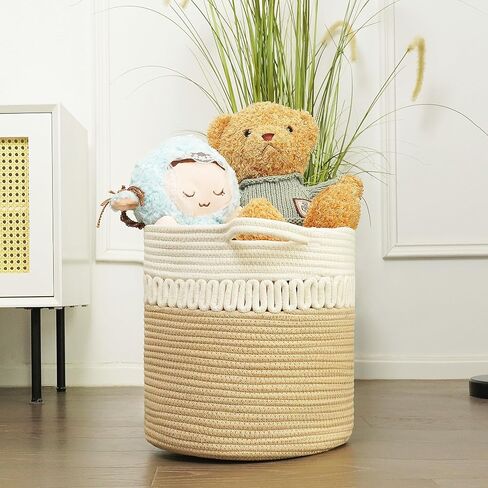 Storage Baskets Bins Set of 3 Woven Storage Cubes Cotton Organizer Boxs Blanket Closet Shelf Round Toy Storage 11.8''x11''x11'' in Saudi Arabia