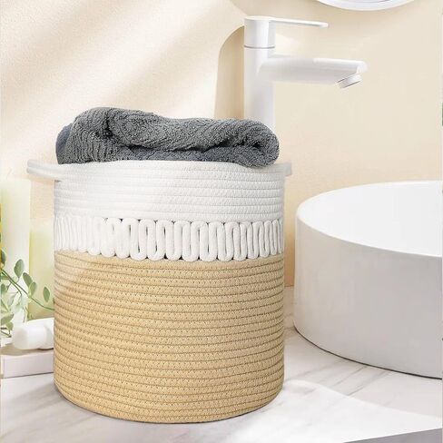 Storage Baskets Bins Set of 3 Woven Storage Cubes Cotton Organizer Boxs Blanket Closet Shelf Round Toy Storage 11.8''x11''x11'' in Saudi Arabia