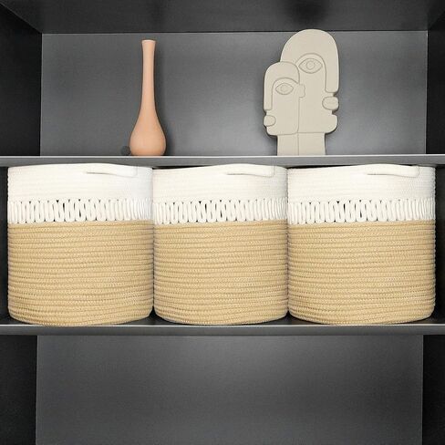 Storage Baskets Bins Set of 3 Woven Storage Cubes Cotton Organizer Boxs Blanket Closet Shelf Round Toy Storage 11.8''x11''x11'' in Saudi Arabia