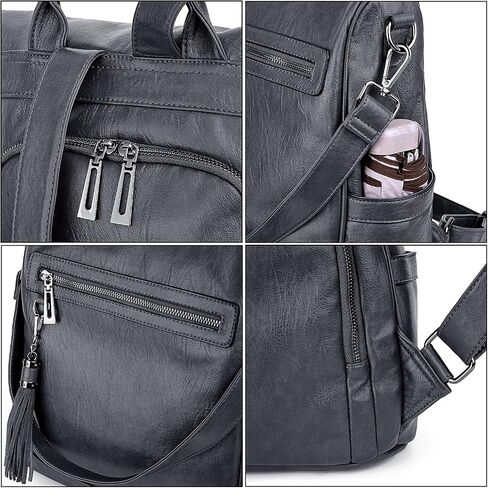 UTO Women Anti-Theft Backpack Purse PU Washed Leather Ladies Tassels Convertible Rucksack Shoulder Bag Grey in Saudi Arabia