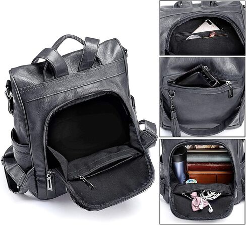 UTO Women Anti-Theft Backpack Purse PU Washed Leather Ladies Tassels Convertible Rucksack Shoulder Bag Grey in Saudi Arabia