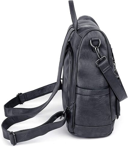UTO Women Anti-Theft Backpack Purse PU Washed Leather Ladies Tassels Convertible Rucksack Shoulder Bag Grey in Saudi Arabia