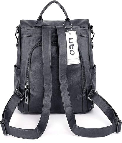 UTO Women Anti-Theft Backpack Purse PU Washed Leather Ladies Tassels Convertible Rucksack Shoulder Bag Grey in Saudi Arabia