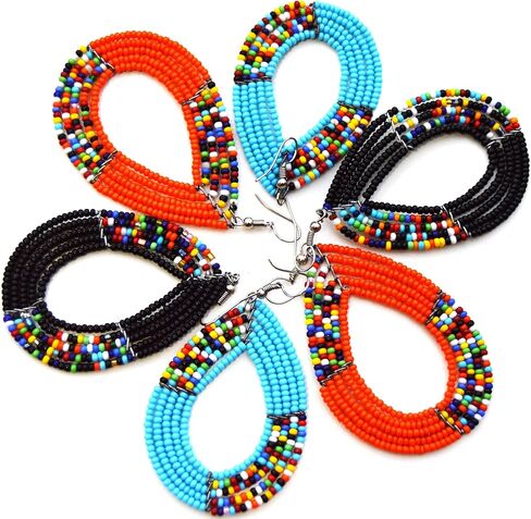 ER7 Masai Beaded Earrings African Maasai Earrings Masai Ladies Earrings Bead Earrings Handmade African Earrings Kenya Culture Zulu Bead Black Orange Ocean blue in Saudi Arabia